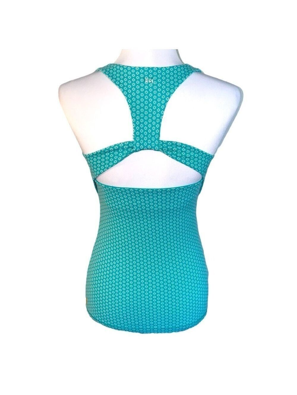 Lucy Floral Turquoise Blue Built In Bra Workout Top Size Small - Picture 3 of 6